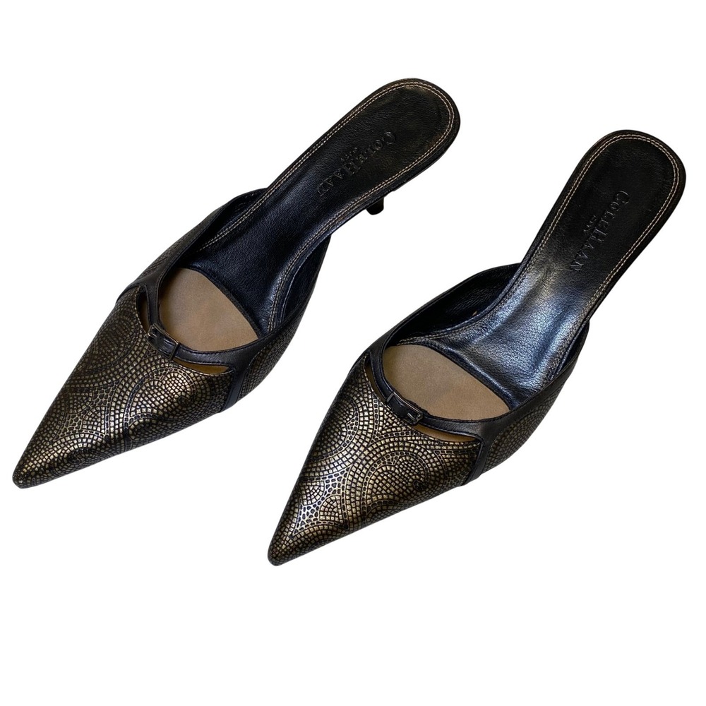 Cole Haan City Women's Mule Heels 9B Bronze Black Leather‎ Pointed Toe